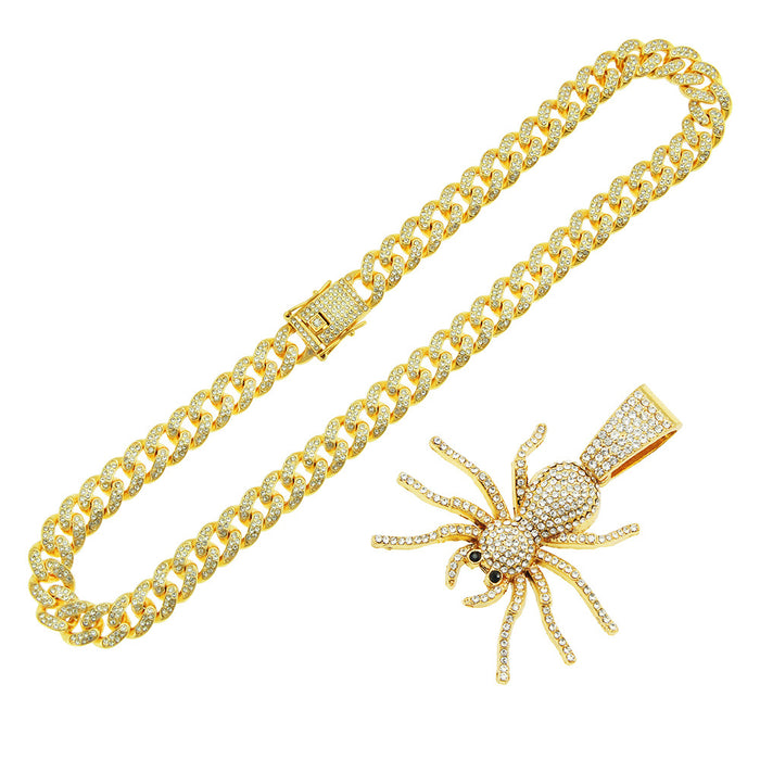 Fashion Hip Hop Diamond Necklace Pendant Punk Jewelry Animals Spider Miami Cuban Chain 20"