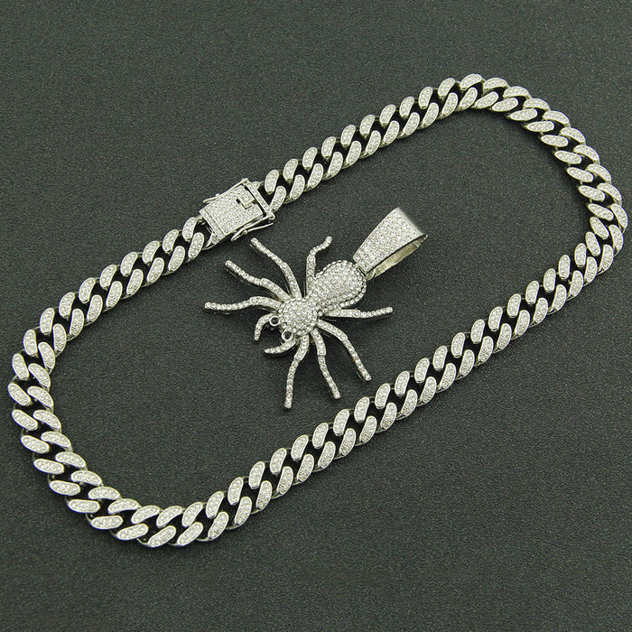 Fashion Hip Hop Diamond Necklace Pendant Punk Jewelry Animals Spider Miami Cuban Chain 20"