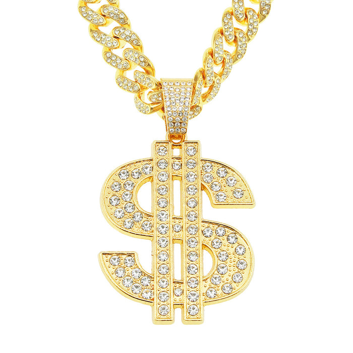 Fashion Hip Hop Diamond Necklace Pendant Dollar Sign Lucky Jewelry Miami Cuban Chain 20"