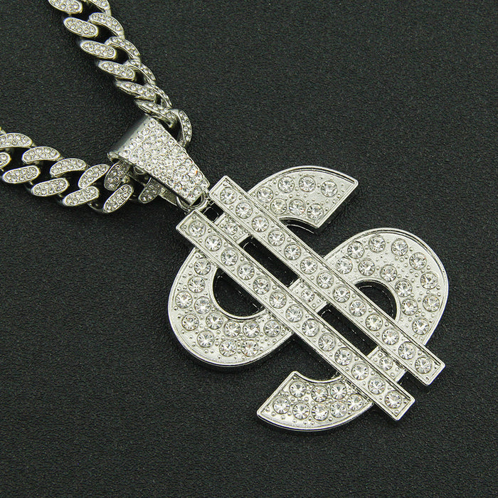Fashion Hip Hop Diamond Necklace Pendant Dollar Sign Lucky Jewelry Miami Cuban Chain 20"
