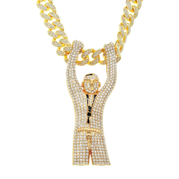 Fashion Hip Hop Diamond Necklace Pendant Happy Boy Punk Jewelry Miami Cuban Chain 20"
