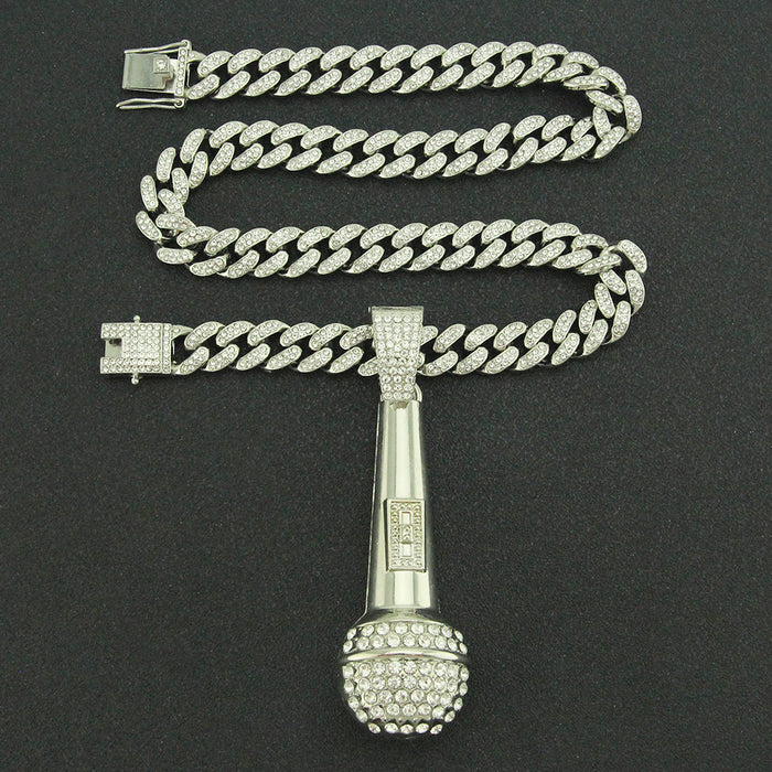 Fashion Hip Hop Diamond Necklace Pendant Microphone Punk Jewelry Miami Cuban Chain 20"