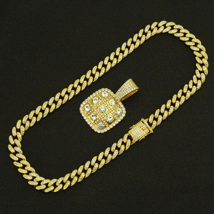 Fashion Hip Hop Diamond Necklace Pendant Square Punk Jewelry Miami Cuban Chain 20"