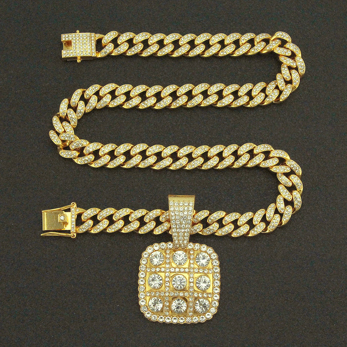Fashion Hip Hop Diamond Necklace Pendant Square Punk Jewelry Miami Cuban Chain 20"