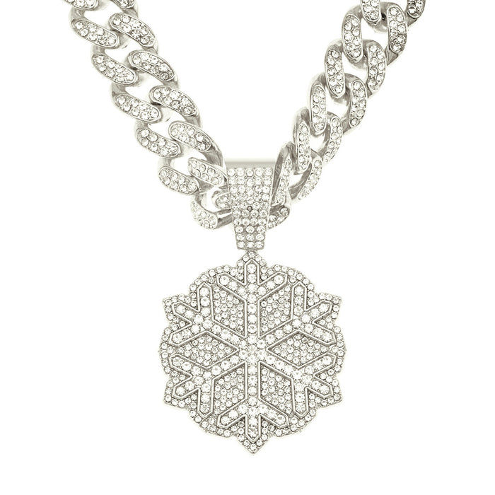 Fashion Hip Hop Diamond Necklace Pendant Snowflake Punk Jewelry Miami Cuban Chain 20"