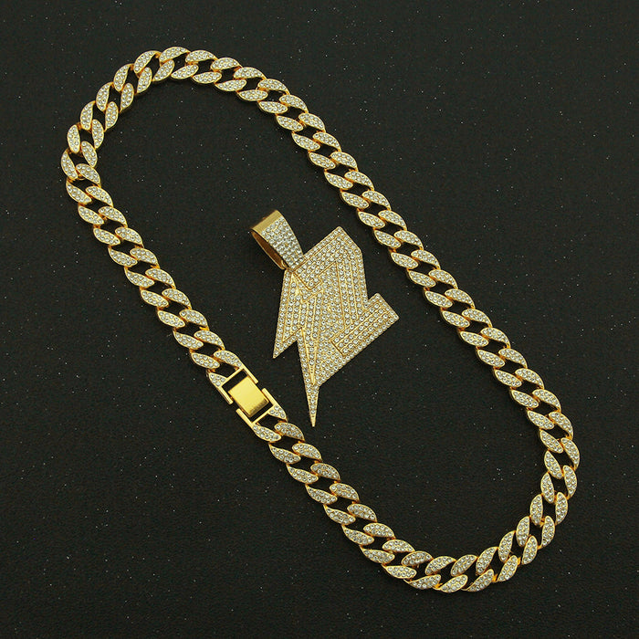 Fashion Hip Hop Diamond Necklace Pendant Lightning Punk Jewelry Miami Cuban Chain 24"
