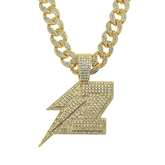 Fashion Hip Hop Diamond Necklace Pendant Lightning Punk Jewelry Miami Cuban Chain 24"