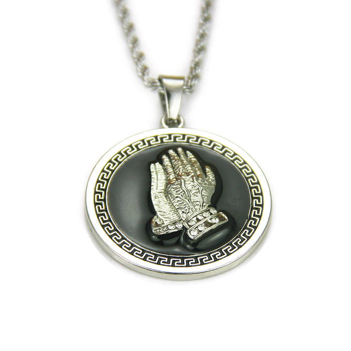 Fashion Hip Hop Diamond Necklace Pendant Praying Hands Lucky Jewelry Twist Chain 24"