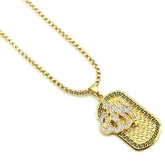 Fashion Hip Hop Diamond Necklace Pendant Man Image Punk Jewelry Dog Tags 30"