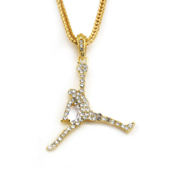 Fashion Hip Hop Diamond Necklace Pendant Sports Punk Jewelry Slam Dunk 28"