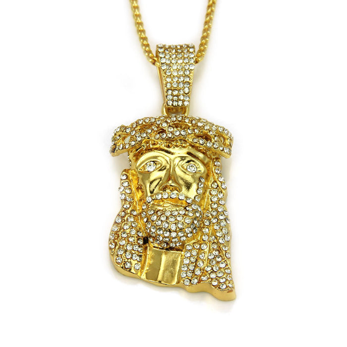 Fashion Hip Hop Diamond Necklace Pendant Man Image Punk Jewelry Gold Plated 30"