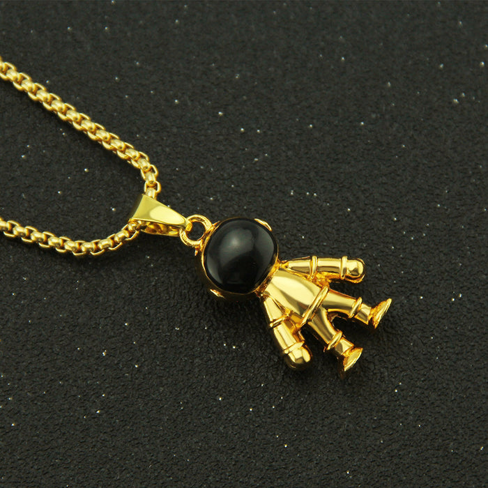 Fashion Hip Hop Necklace Pendant Spaceman Punk Jewelry Gold Plated 30"