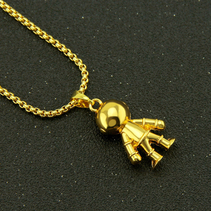 Fashion Hip Hop Necklace Pendant Spaceman Punk Jewelry Gold Plated 30"