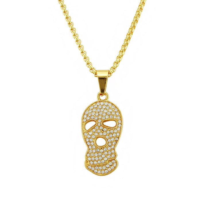 Fashion Hip Hop Diamond Necklace Pendant Skulls Mask Punk Jewelry Gold Plated 30"