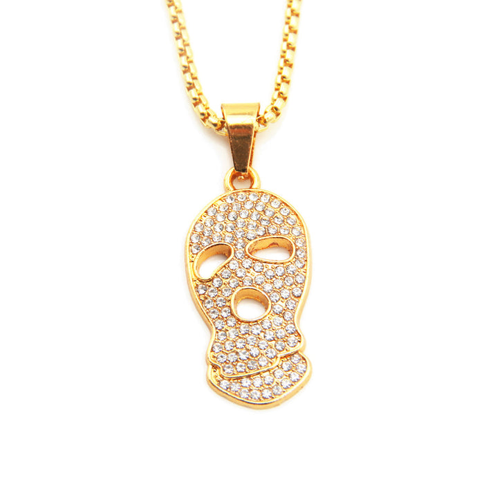 Fashion Hip Hop Diamond Necklace Pendant Skulls Mask Punk Jewelry Gold Plated 30"
