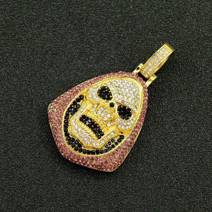 Fashion Hip Hop Diamond Necklace Pendant Skeletons Skulls Punk Jewelry Gold Plated 20"