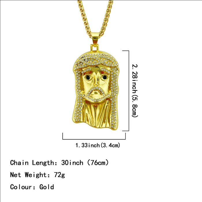 Fashion Hip Hop Diamond Necklace Pendant Man Image Punk Jewelry Gold Plated 30"