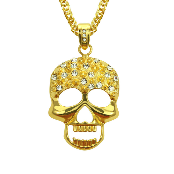 Fashion Hip Hop Diamond Necklace Pendant Skeleton Skull Punk Jewelry Miami Cuban Chain 36"