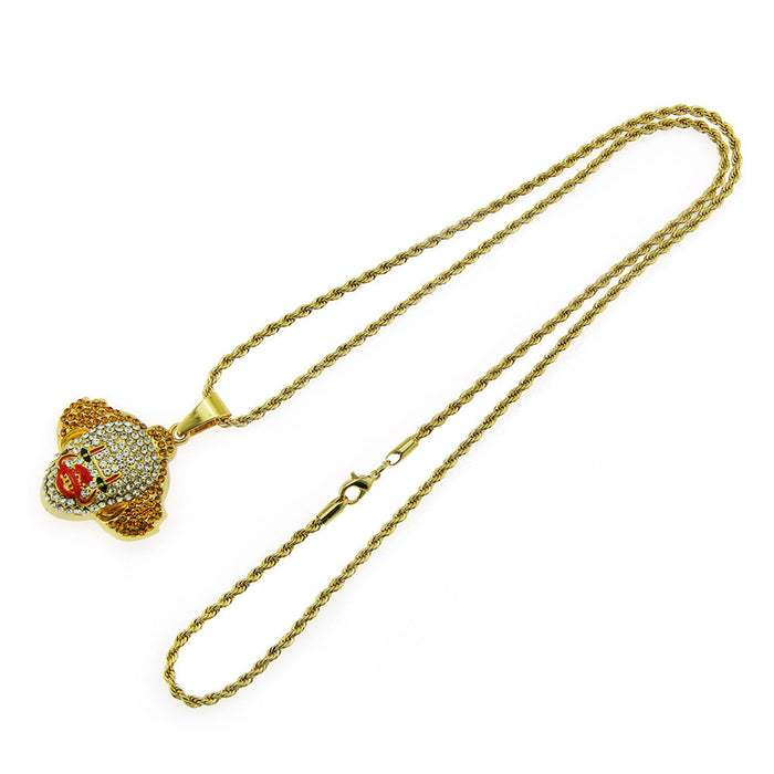 Fashion Hip Hop Diamond Necklace Pendant Clown Joker Punk Jewelry Gold Plated 30"