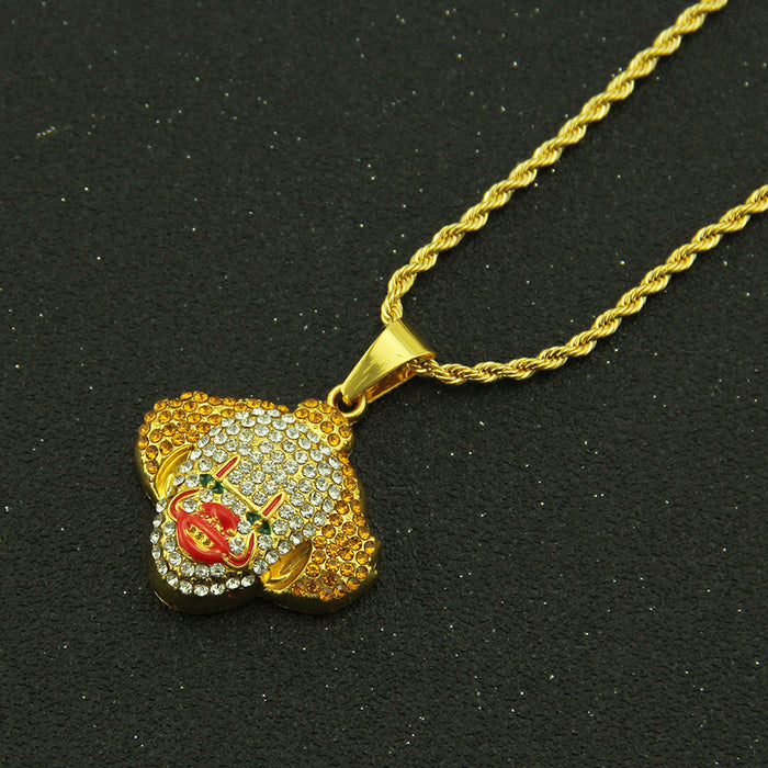 Fashion Hip Hop Diamond Necklace Pendant Clown Joker Punk Jewelry Gold Plated 30"