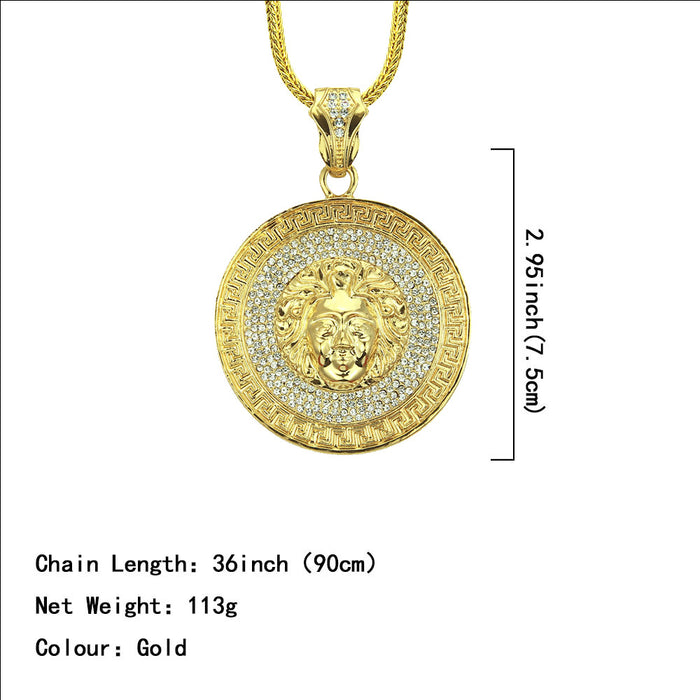 Fashion Hip Hop Diamond Necklace Pendant Man Image Round Punk Jewelry Gold Plated 24"-36"