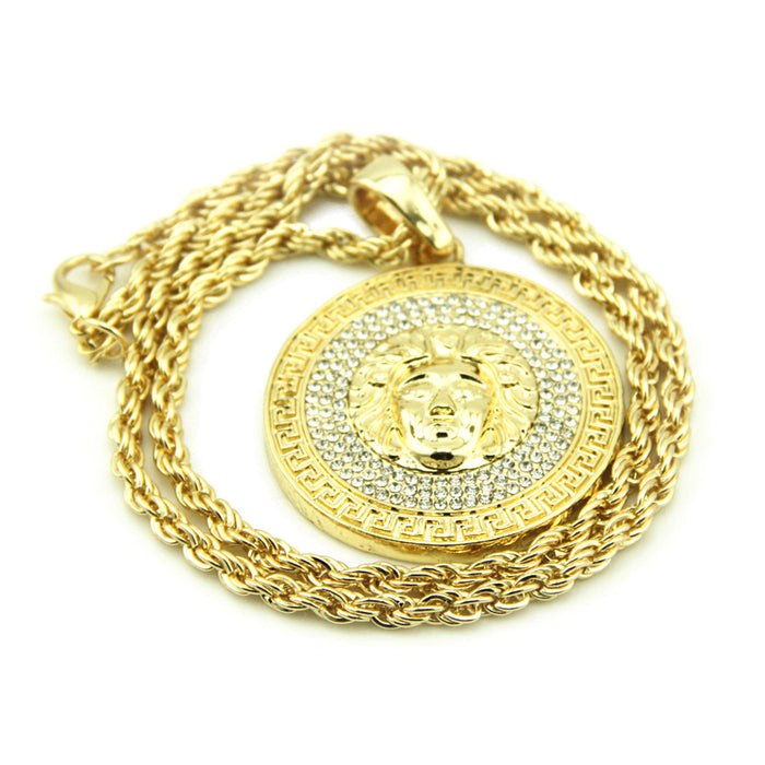 Fashion Hip Hop Diamond Necklace Pendant Man Image Round Punk Jewelry Gold Plated 24"-36"