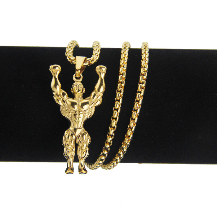 Fashion Hip Hop Necklace Pendant Muscle Men Sports Punk Jewelry Gold Plated 30"