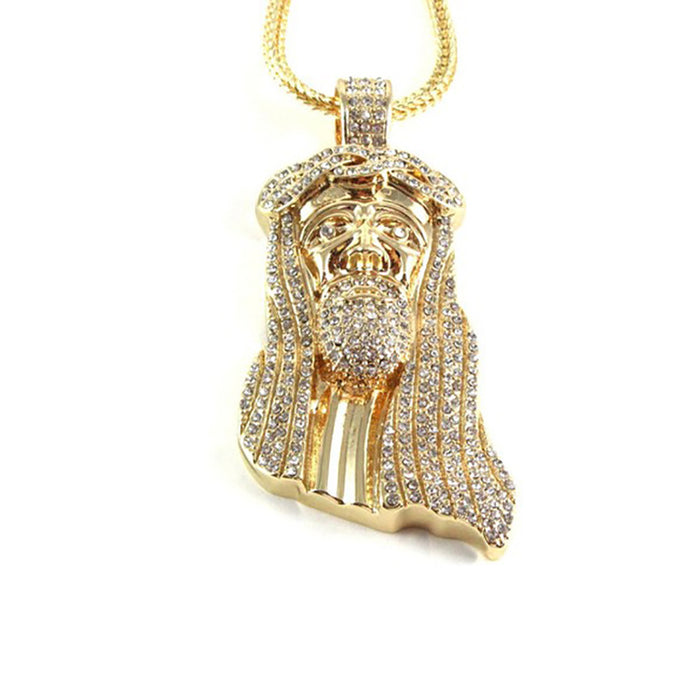 Fashion Hip Hop Diamond Necklace Pendant Man Image Punk Jewelry Music Note Gold Plated 36"