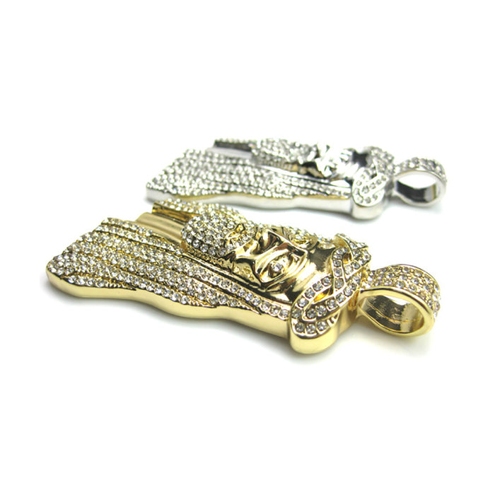 Fashion Hip Hop Diamond Necklace Pendant Man Image Punk Jewelry Music Note Gold Plated 36"