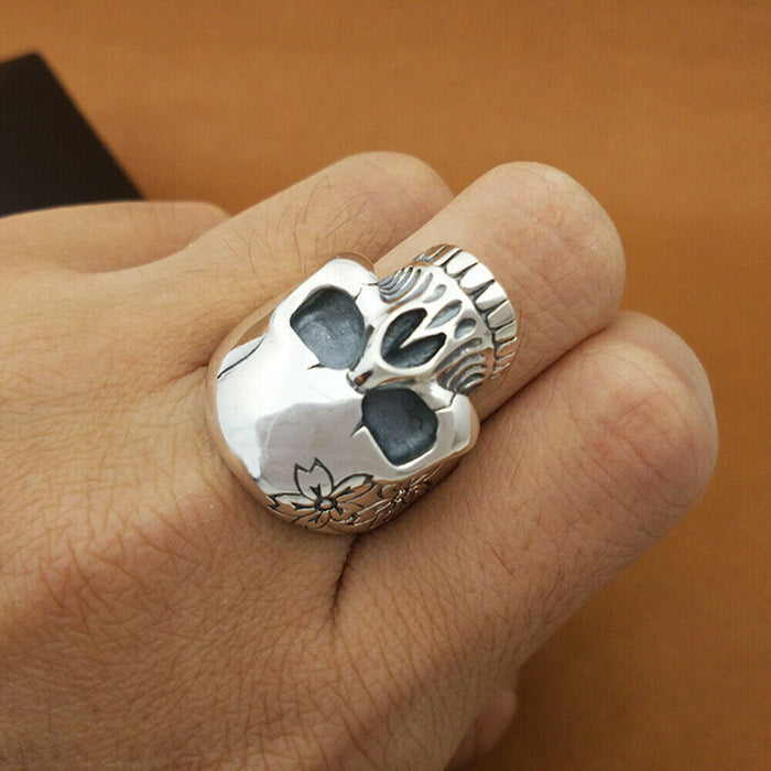 Real Solid 925 Sterling Silver Rings Skull Flowers Men Fashion Jewelry Size 9 10