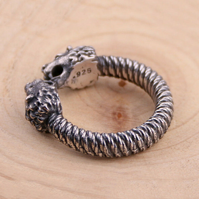 Real Solid 925 Sterling Silver Rings Animals Lion Twisted Fashion Punk Jewelry Adjustable