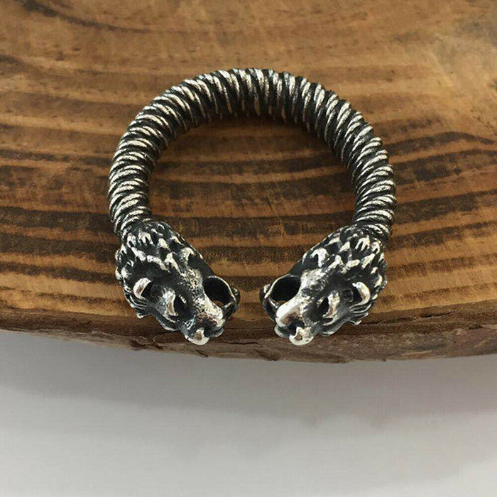 Real Solid 925 Sterling Silver Rings Animals Lion Twisted Fashion Punk Jewelry Adjustable
