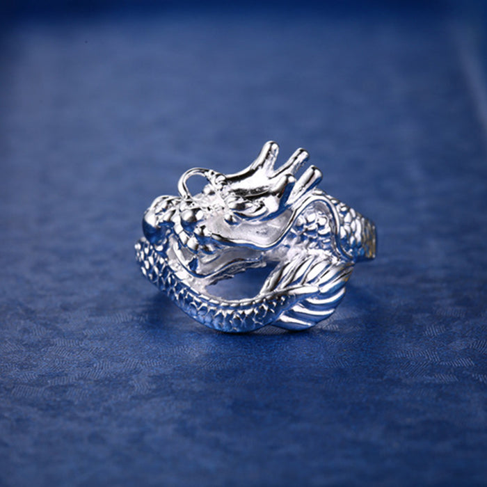 Real Solid 990 Sterling Silver Rings Dragon Animals Fashion Punk Jewelry Open Size