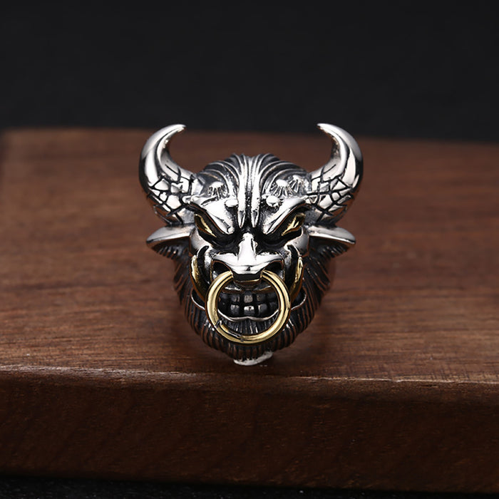Real Solid 925 Sterling Silver Ring Animals Bull Devil Punk Jewelry Open Size 9-11