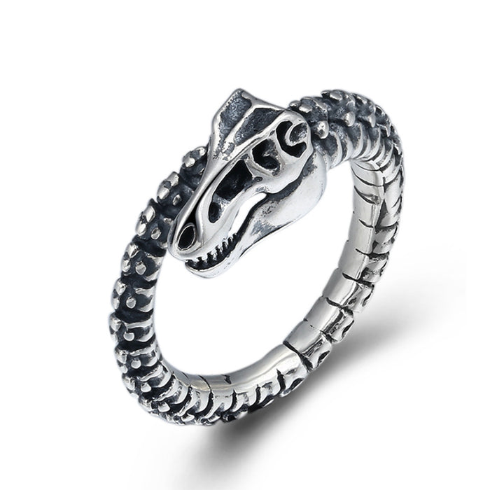 Real Solid 925 Sterling Silver Rings Dinosaur Skeletons Skulls Punk Jewelry Open Size 8-10