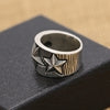 Real Solid 925 Sterling Silver Rings Striped Pentagram Star Men Punk Jewelry Size 7.5-10.5