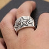 Real Solid 925 Sterling Silver Rings Striped Pentagram Star Men Punk Jewelry Size 7.5-10.5