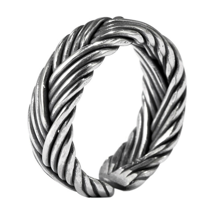Real Solid 925 Sterling Silver Rings Braided Twisted Fashion Punk Jewelry Open Size 8-11