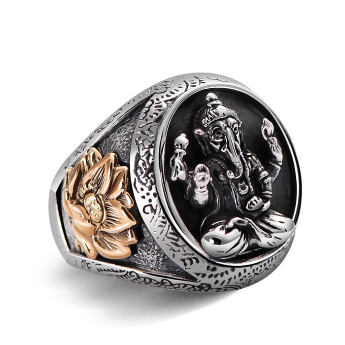 Real Solid 925 Sterling Silver Rings Elephant Ganesha Lotus Fashion Punk Jewelry Size 8-12