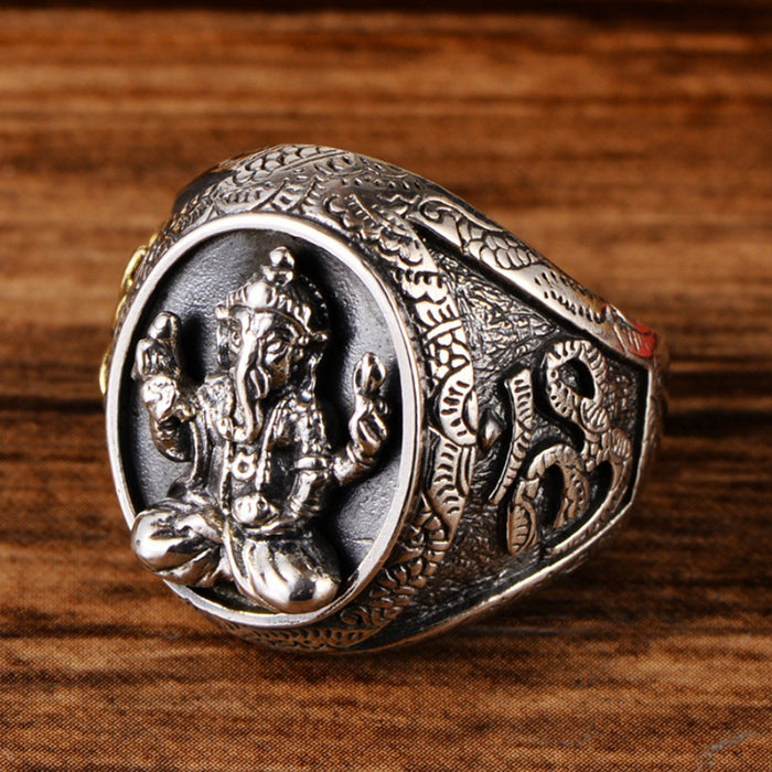 Real Solid 925 Sterling Silver Rings Elephant Ganesha Lotus Fashion Punk Jewelry Size 8-12