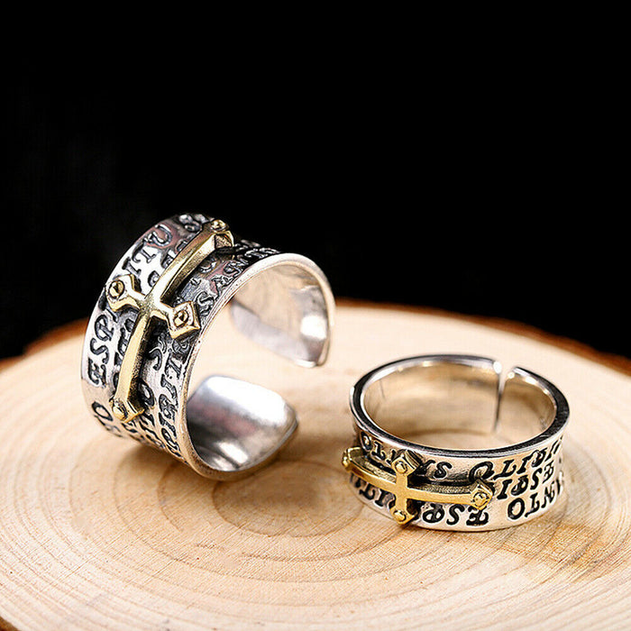 Real Solid 925 Sterling Silver Rings Cross Fashion Punk Couples Jewelry Open Size 6-11
