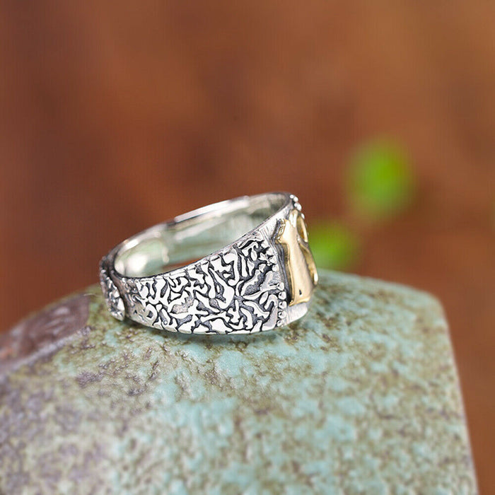 Real Solid 925 Sterling Silver Rings Cat Pattern Animals Fashion Punk Jewelry Open Size 8-11