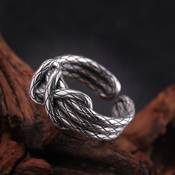 Real Solid 925 Sterling Silver Rings Cross Braided Twisted Knot Fashion Punk Jewelry Open Size Adjustable