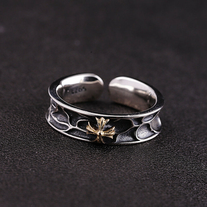 Real Solid 925 Sterling Silver Rings Cross Irregular Pattern Fashion Punk Couples Jewelry  Open Size Adjustable