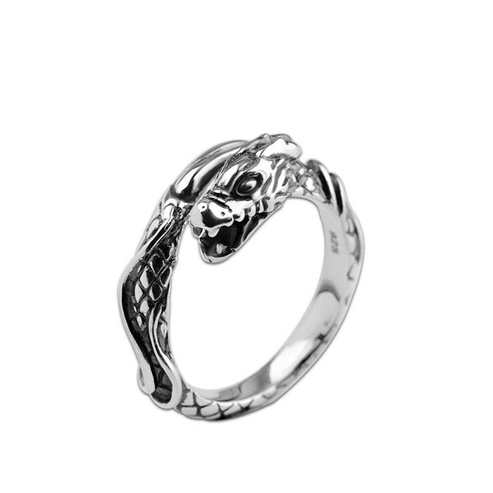 Real Solid 925 Sterling Silver Rings Animals Dragon Fashion Punk Jewelry Open Size Adjustable
