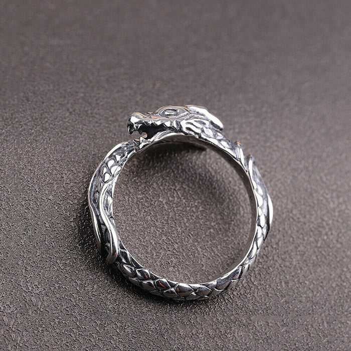 Real Solid 925 Sterling Silver Rings Animals Dragon Fashion Punk Jewelry Open Size Adjustable