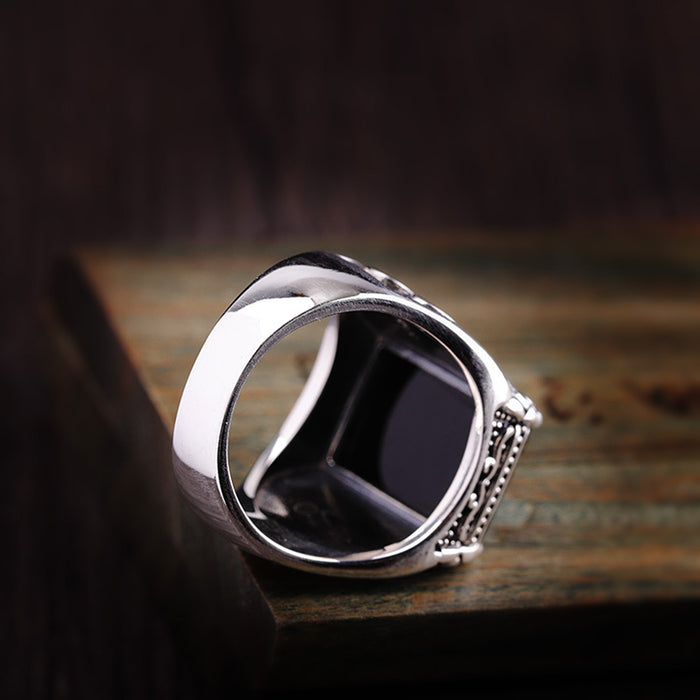 Real Solid 925 Sterling Silver Black Agate Rings Vajra Cross Fashion Gothic Punk Jewelry Size 8-10.5
