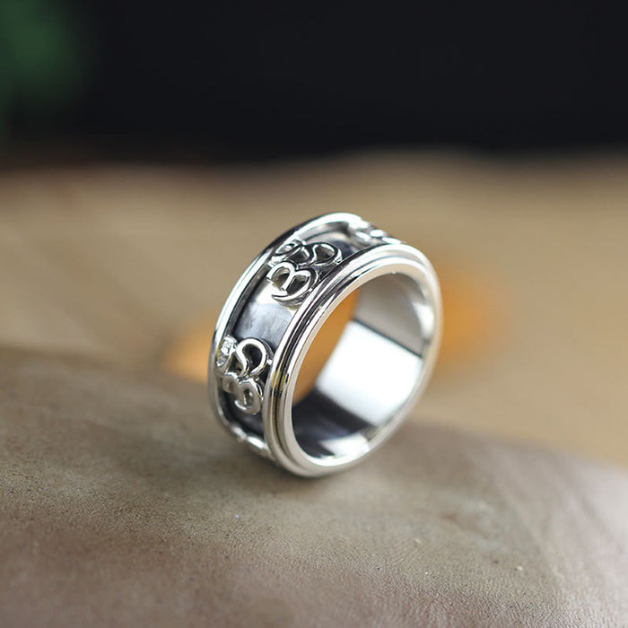 Real Solid 925 Sterling Silver Rings Rotation Sanskrit Religions Fashion Luck Jewelry Size 8-12