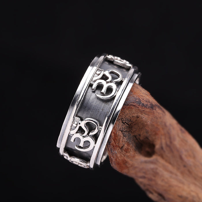 Real Solid 925 Sterling Silver Rings Rotation Sanskrit Religions Fashion Luck Jewelry Size 8-12
