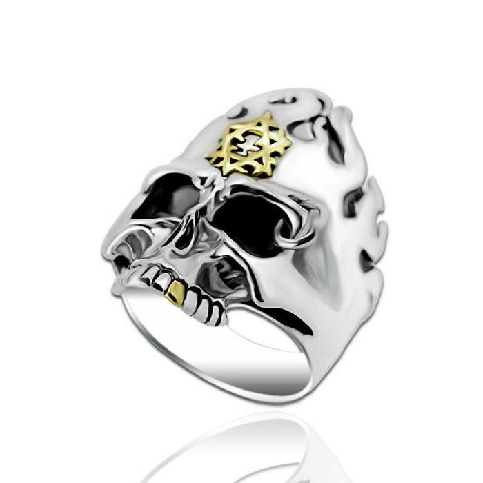 Real Solid 925 Sterling Silver Rings Skeletons & Skulls Devil Hexagram Hip Hop Jewelry Size 8-10.5